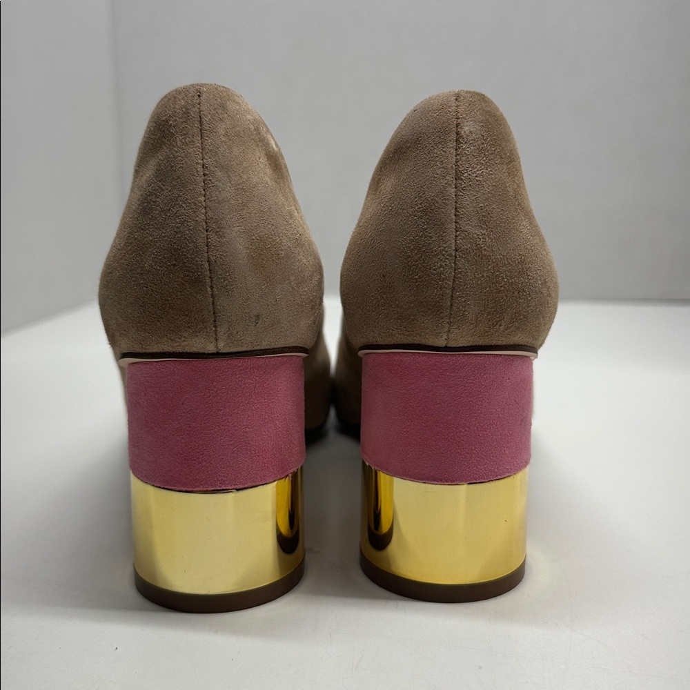 Charlotte Stone Risa Pumps High Block Heel Shoes Suede Wood Pink Tan New Size 10 - Picture 5 of 9